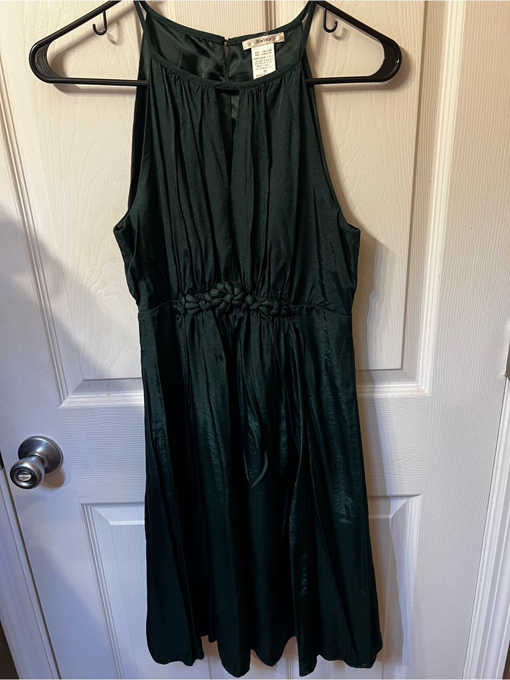 Esley Dark Emerald Midi Halter Dress with Braided Waist